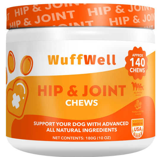 WuffWell Dog Hip and Joint Supplement - Pain and Inflammation Relief Chews with Glucosamine Chondroitin MSM Turmeric - 140ct - Treats Hip Dysplasia Arthritis - Dogs Chewable Supplements - USA Made